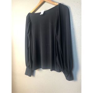 New Ann Taylor Top Womens  Black Puffed Long Sleeves Round  size S